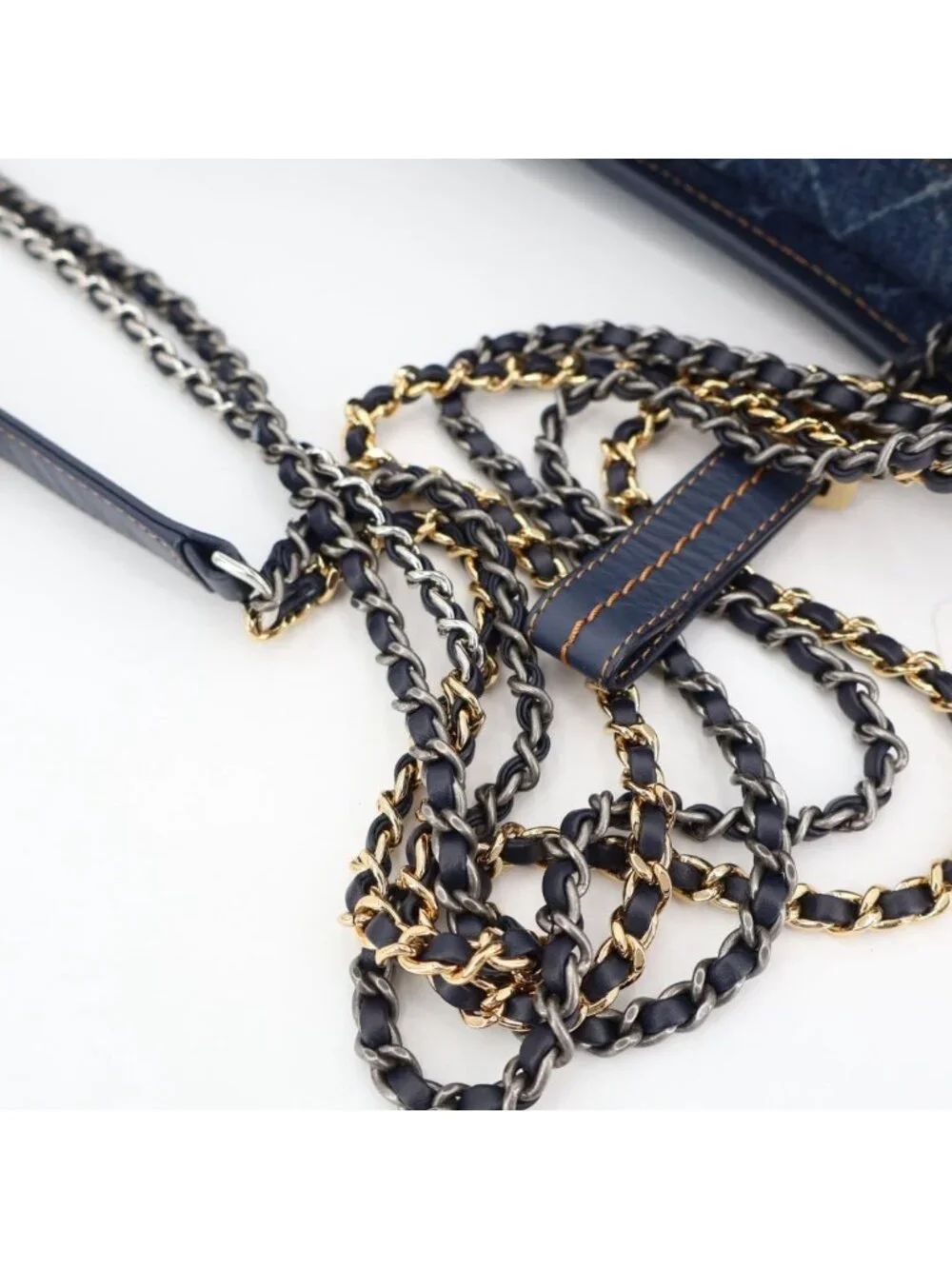 Chanel Gabriel Denim Xleather Chain Shoulder Bag Blue Gold